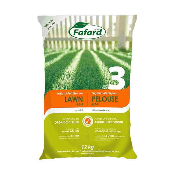 Engrais naturel pour pelouse Fafard avec fer 1 % - Automne (4-2-9)